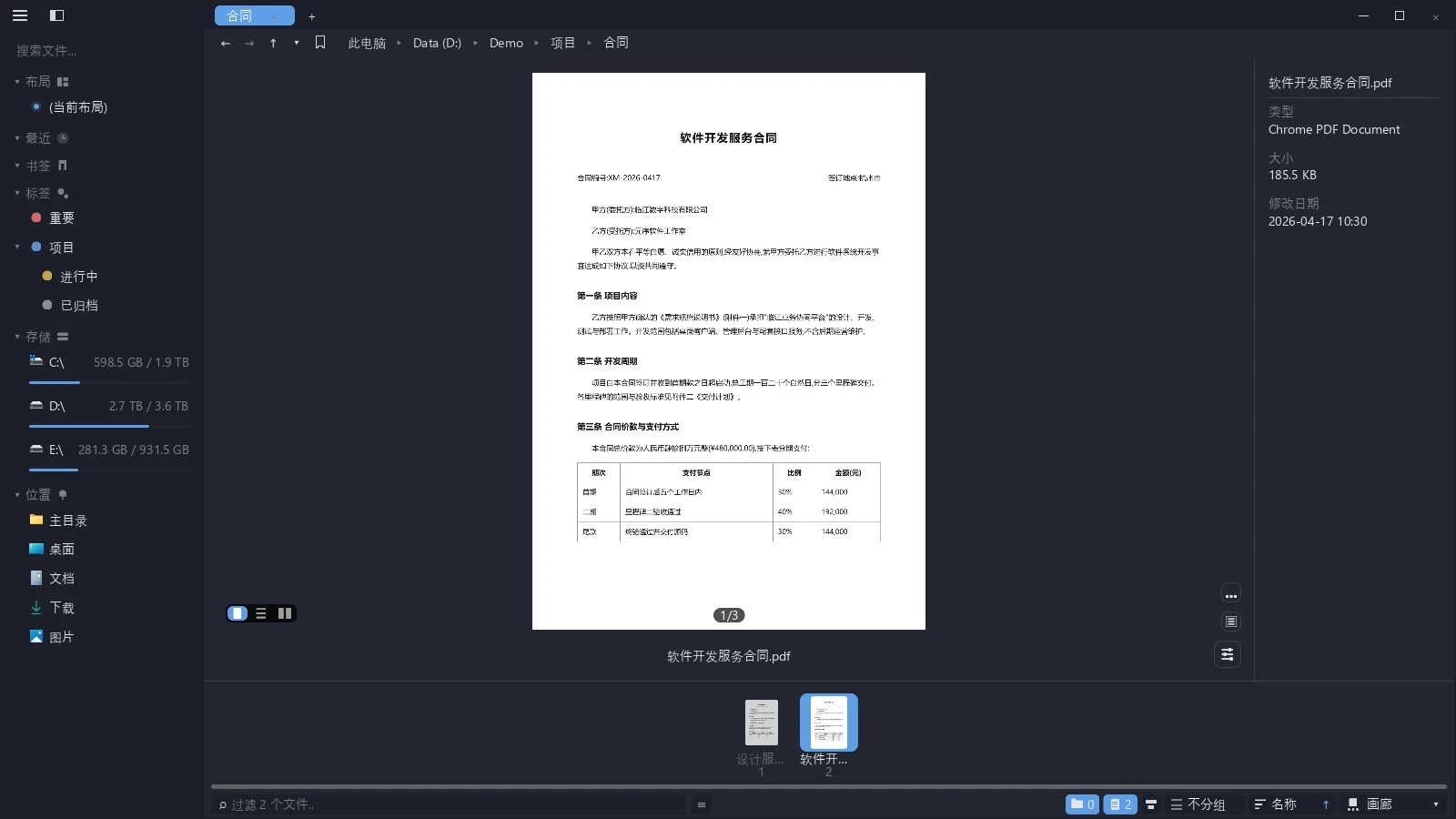 tessoa 中预览 PDF，显示页码与版式切换控件