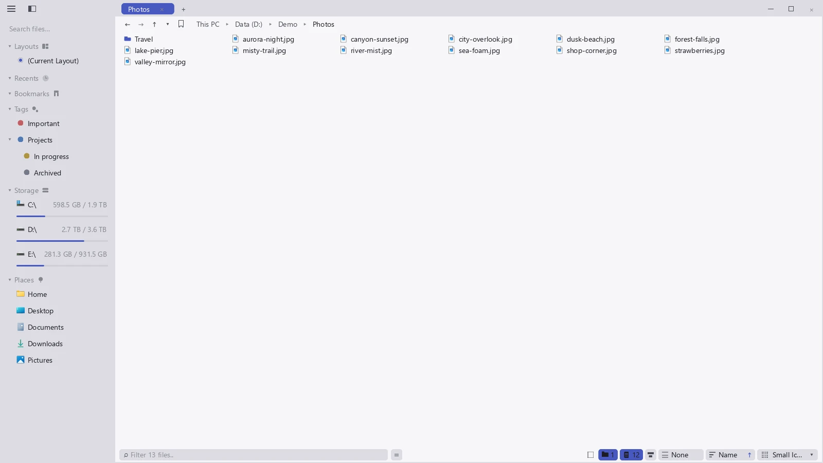 tessoa icons view showing photo thumbnails